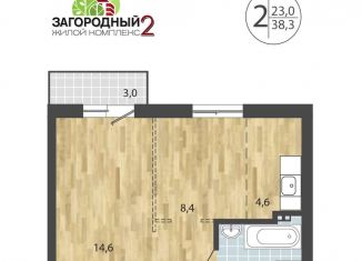 Продается 2-комнатная квартира, 38.3 м2, посёлок Молодёжный