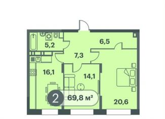 2-ком. квартира на продажу, 69.8 м2, Красноярск, Кировский район