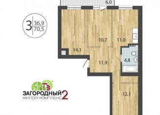 Продажа 3-комнатной квартиры, 70.5 м2, посёлок Молодёжный