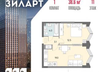 Продам однокомнатную квартиру, 38.6 м2, Москва, жилой комплекс Зиларт, 21/22, станция ЗИЛ