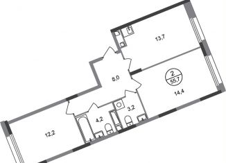 2-ком. квартира на продажу, 55.7 м2, Москва, деревня Рассказовка, 2