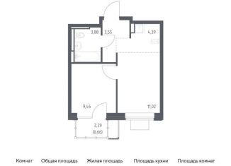 Однокомнатная квартира на продажу, 33 м2, село Ям, жилой комплекс Прибрежный Парк, 7.1, ЖК Прибрежный Парк