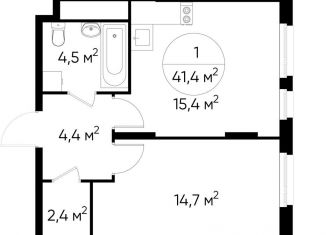 Продается однокомнатная квартира, 41.4 м2, деревня Рассказовка, деревня Рассказовка, 1