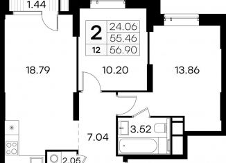 Продажа 2-ком. квартиры, 56.9 м2, Нижний Новгород