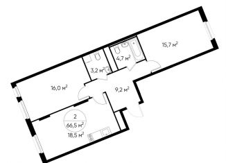 Продам двухкомнатную квартиру, 66.5 м2, Москва, деревня Рассказовка, 1