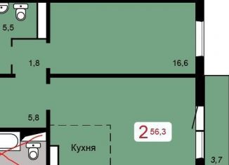 Продам 2-комнатную квартиру, 56.3 м2, Красноярский край