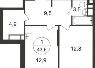 1-комнатная квартира на продажу, 43.6 м2, Москва, 7-я фаза, к2