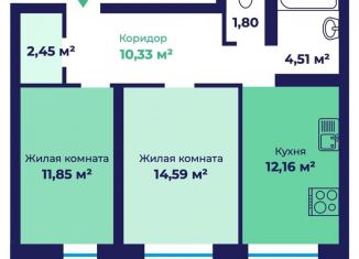 Продается 2-ком. квартира, 58.6 м2, Ярославль, Фрунзенский район