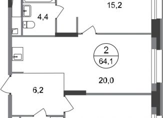 Продается 2-комнатная квартира, 64.1 м2, Москва