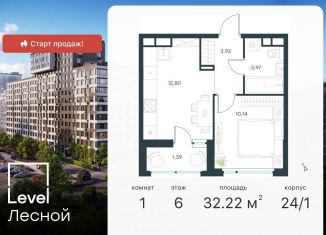 Продаю однокомнатную квартиру, 32.2 м2, Московская область