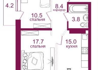 Продажа 2-ком. квартиры, 59.6 м2, Иркутск, микрорайон Топкинский, 70, ЖК Видный-3