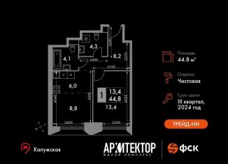 Продаю двухкомнатную квартиру, 44.8 м2, Москва, метро Калужская, улица Академика Волгина, 2с3