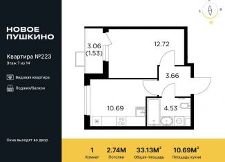 1-комнатная квартира на продажу, 33.1 м2, Пушкино, жилой комплекс Новое Пушкино, к23