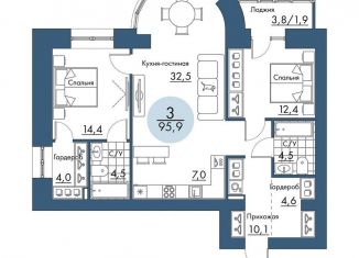 Трехкомнатная квартира на продажу, 95.9 м2, Красноярский край