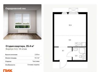 Продаю квартиру студию, 25.4 м2, Москва, деревня Середнево, 3