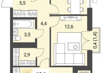 Продаю двухкомнатную квартиру, 62.6 м2, Ижевск, улица имени В.С. Тарасова, 4, ЖК Новый Город