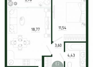 Однокомнатная квартира на продажу, 42.1 м2, Тула, улица Генерала Маргелова, 9В