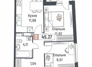 Продажа 2-ком. квартиры, 45.3 м2, Мурино, ЖК Авиатор