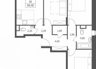 Продам 3-ком. квартиру, 69.4 м2, Ярославль, Большая Октябрьская улица, 85