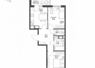 2-комнатная квартира на продажу, 48.8 м2, посёлок Шушары