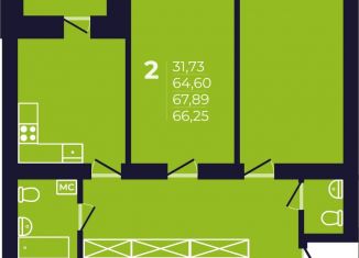 Продажа 2-комнатной квартиры, 66.4 м2, Республика Башкортостан, улица Михаила Зайцева, 6