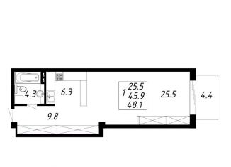 1-ком. квартира на продажу, 48.1 м2, Ессентуки