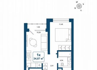 Продается 1-комнатная квартира, 34.9 м2, деревня Дударева, улица Сергея Джанбровского, 25