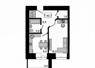 Продам 1-комнатную квартиру, 40.7 м2, село Чигири, Европейская улица, 13