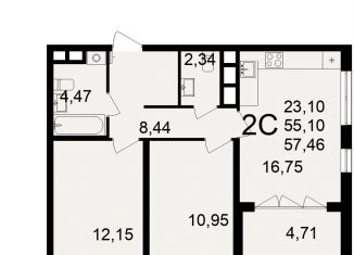 Продажа двухкомнатной квартиры, 57.5 м2, Тула
