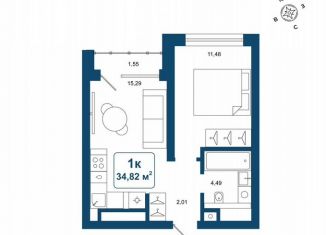 Продаю 1-ком. квартиру, 34.8 м2, деревня Дударева, улица Сергея Джанбровского, 25