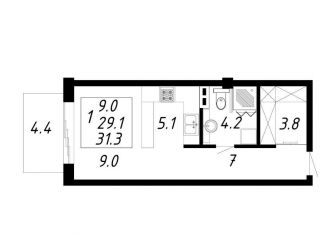 Продаю 1-ком. квартиру, 31.3 м2, Ессентуки