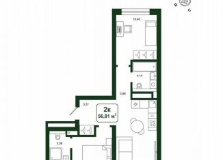 2-ком. квартира на продажу, 56.8 м2, деревня Дударева, улица Сергея Джанбровского, 25