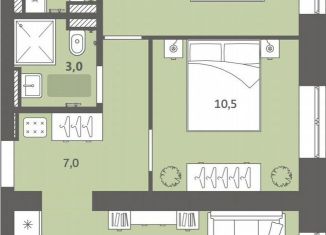 2-ком. квартира на продажу, 54.6 м2, деревня Хохряки, микрорайон Богатыри, 11