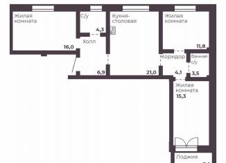 Трехкомнатная квартира на продажу, 82.9 м2, Челябинск, Тракторозаводский район, проспект Ленина, 1