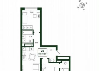 Продажа 2-комнатной квартиры, 56.8 м2, деревня Дударева, улица Сергея Джанбровского, 25