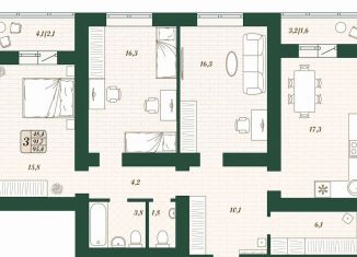 3-комнатная квартира на продажу, 91.7 м2, поселок городского типа Стройкерамика, улица Олега Пешкова