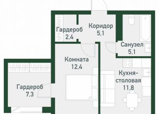 Продается 1-комнатная квартира, 44.1 м2, посёлок Западный