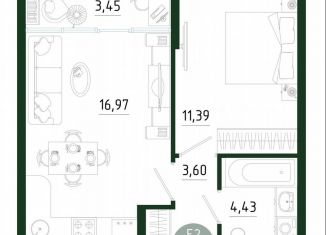 Однокомнатная квартира на продажу, 39.8 м2, Тула