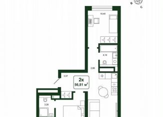 Двухкомнатная квартира на продажу, 56.8 м2, деревня Дударева, улица Сергея Джанбровского, 25