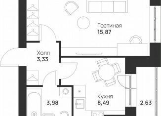 1-комнатная квартира на продажу, 34.3 м2, Тула, улица Героя России Зиничева, 8