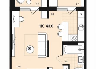 Продажа 1-ком. квартиры, 43 м2, Обь, Геодезическая улица, 29