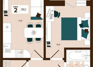 Продам двухкомнатную квартиру, 39.1 м2, Тула