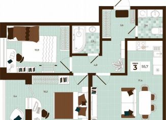 Продается 3-комнатная квартира, 55.7 м2, Тула