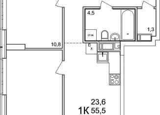 Продам двухкомнатную квартиру, 56.6 м2, деревня Анкудиновка, ЖК КМ Анкудиновский Парк