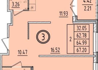 Продаю двухкомнатную квартиру, 62.8 м2, посёлок Шушары