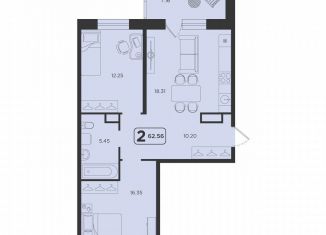 Продаю 2-комнатную квартиру, 62.6 м2, Тюмень, ЖК Горизонт