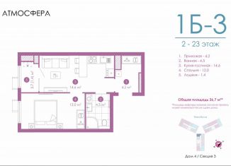 Продается 1-ком. квартира, 36.7 м2, Астрахань, улица Бехтерева, 12/4, ЖК Атмосфера
