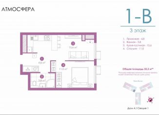 Продам 1-комнатную квартиру, 34.4 м2, Астрахань, улица Бехтерева, 12/4, ЖК Атмосфера