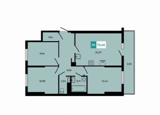 Продаю трехкомнатную квартиру, 73.5 м2, поселок Темерницкий