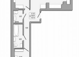 Трехкомнатная квартира на продажу, 90.8 м2, Ростов-на-Дону, Пролетарский район, Береговая улица, 73с1